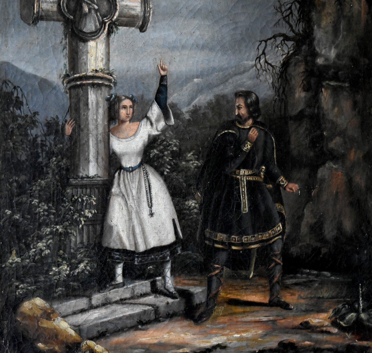 Painting Alice And Bertram In Front Of A Calvary Cross, Scene From The Opera Robert Le Diable-photo-4