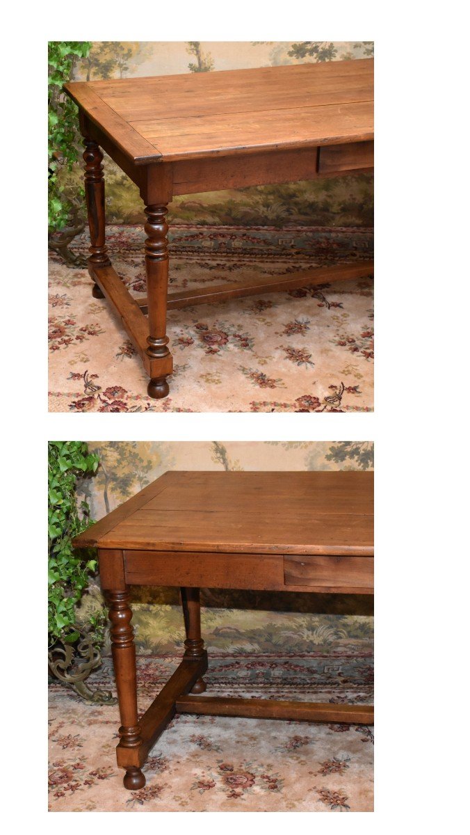 Solid Cherry Wood 1 Drawer Farmhouse Dining Or Office Table, Turned Legs -photo-3