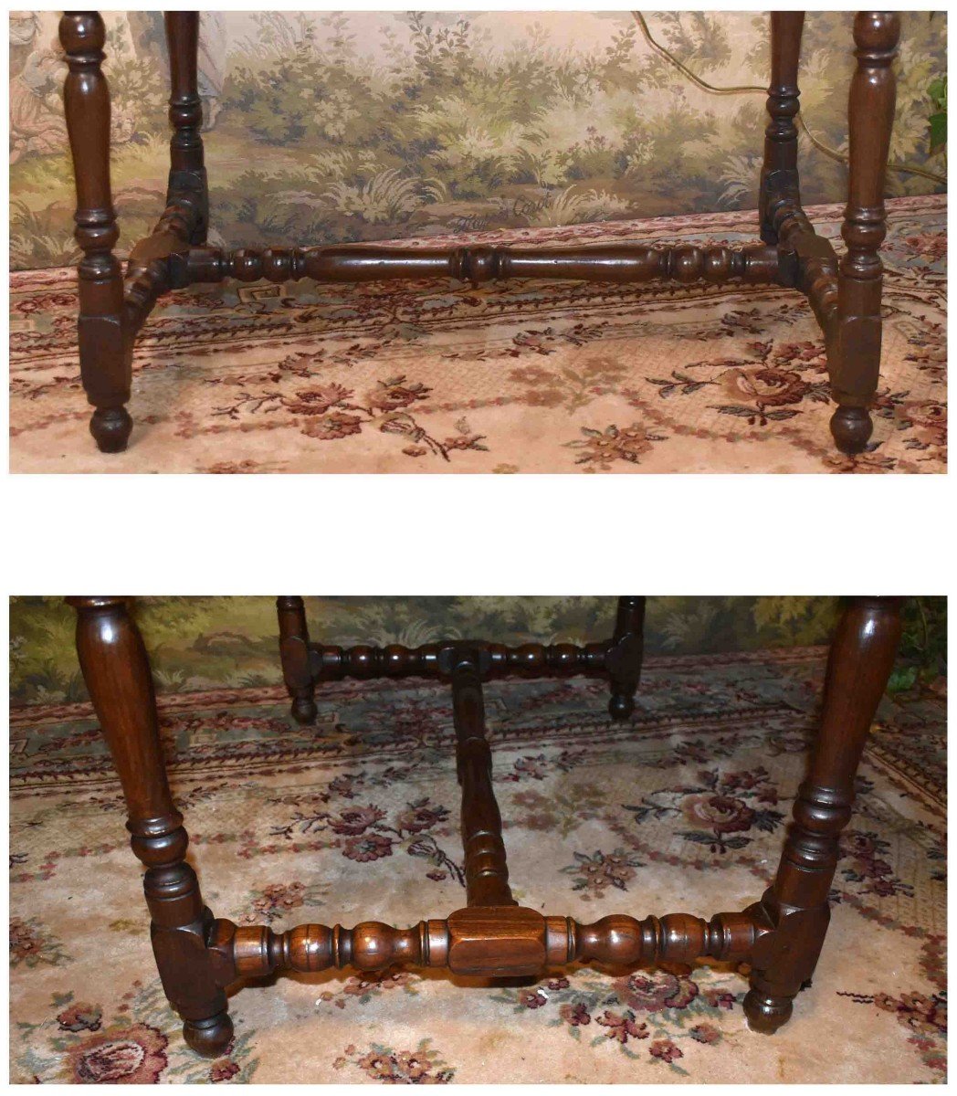 Louis XIII - Louis XIV Style Writing Table, Small Oak And Elm Desk With 2 Drawers, 19th Century-photo-6