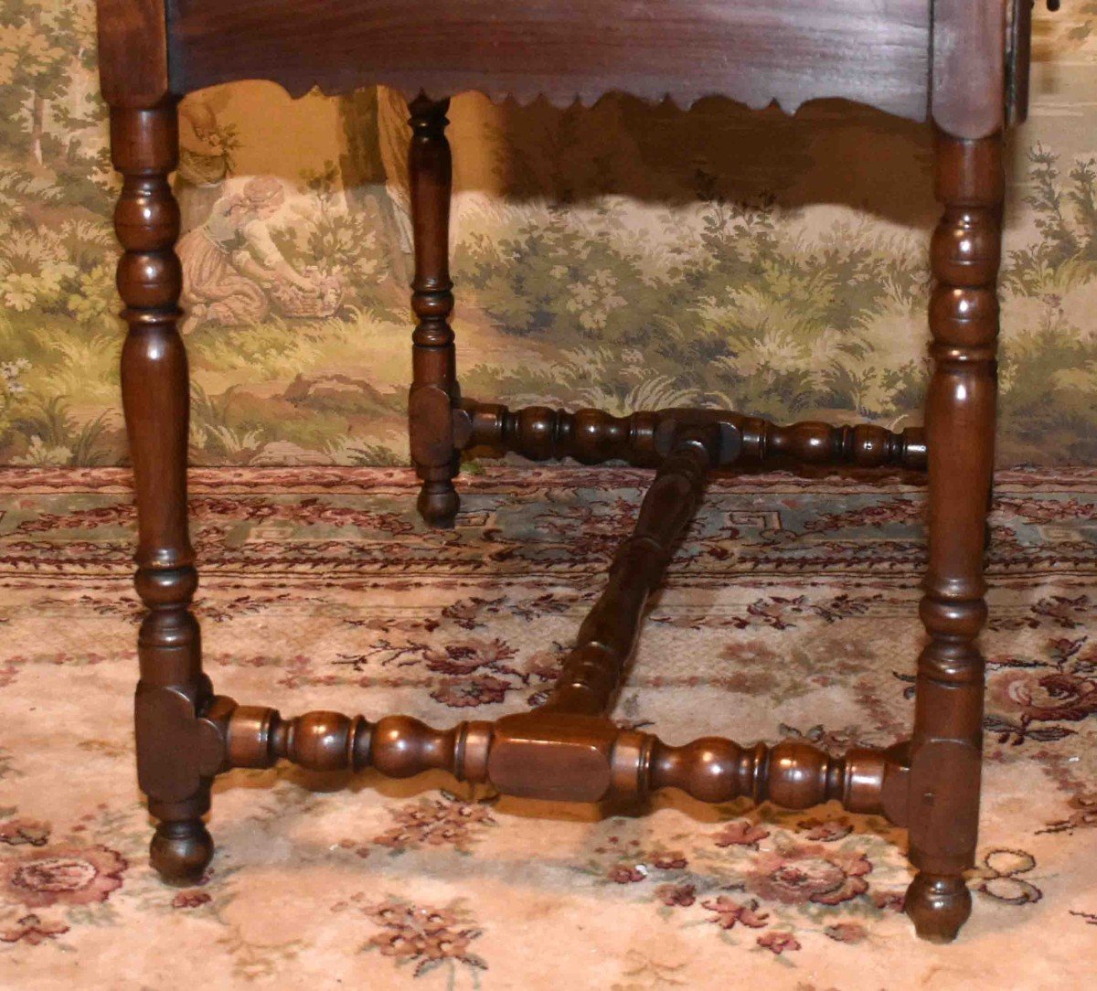 Louis XIII - Louis XIV Style Writing Table, Small Oak And Elm Desk With 2 Drawers, 19th Century-photo-7