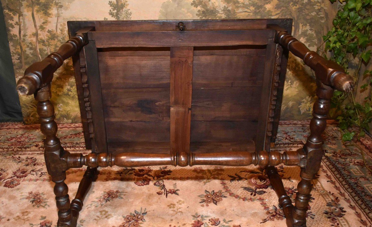 Louis XIII - Louis XIV Style Writing Table, Small Oak And Elm Desk With 2 Drawers, 19th Century-photo-8