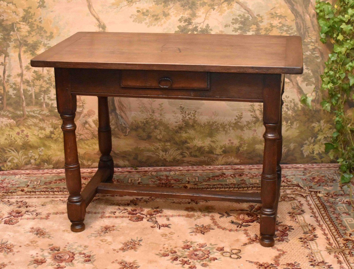 Writing Table, Desk, Kitchen Or Dining Room Table, Louis XIII Style Oak Console-photo-2