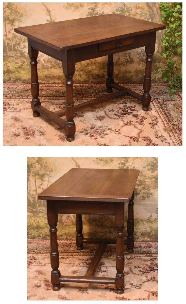 Writing Table, Desk, Kitchen Or Dining Room Table, Louis XIII Style Oak Console-photo-3