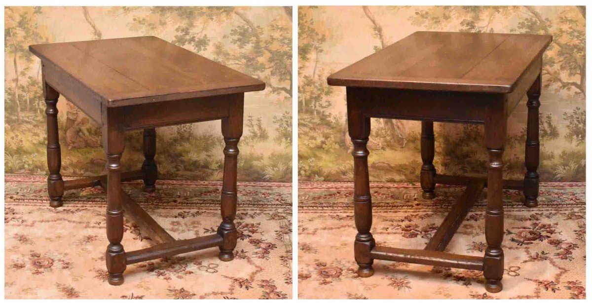 Writing Table, Desk, Kitchen Or Dining Room Table, Louis XIII Style Oak Console-photo-5