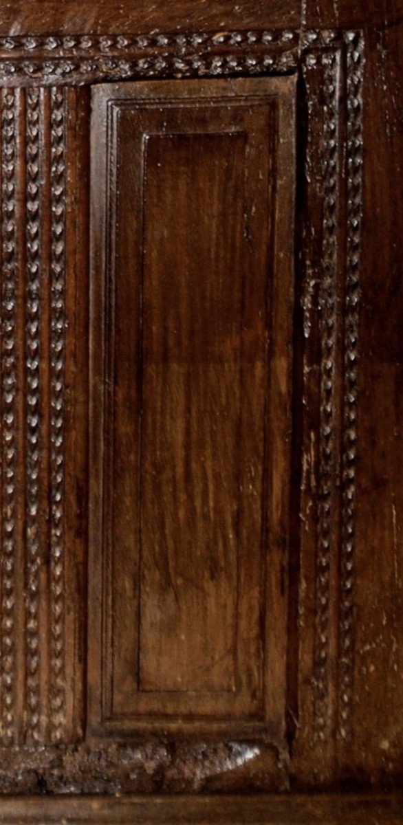 Large Oak Chest With Rectangular Panel Decor, With Lock, 16th Century -photo-2