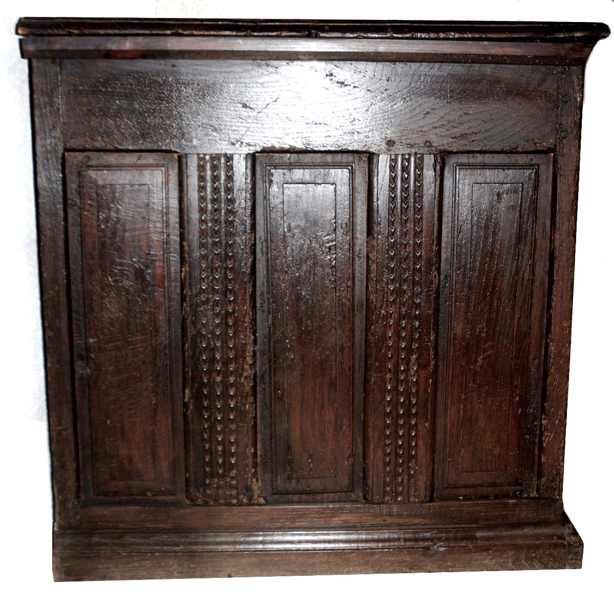 Large Oak Chest With Rectangular Panel Decor, With Lock, 16th Century -photo-4