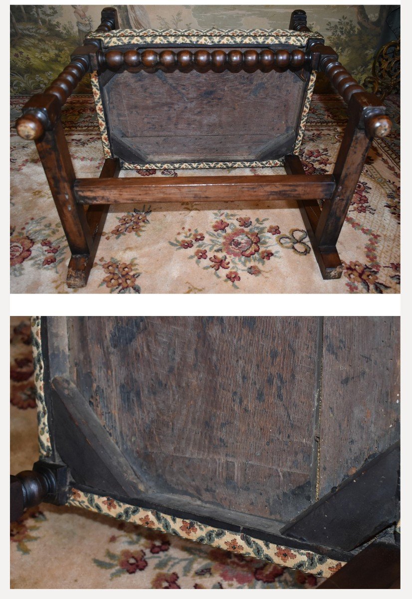 Louis XIII Armchair, 17th Century Walnut Armchair, Rosary Bead Work, -photo-7