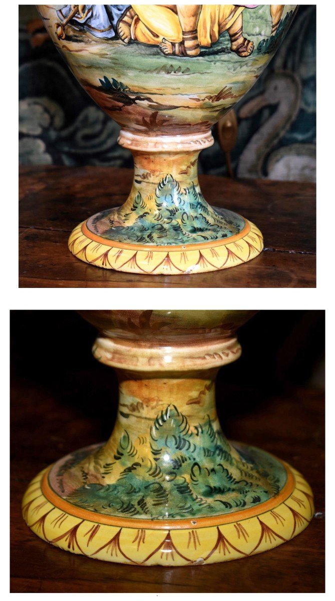 Large Italian Earthenware Lamp, Majolica In The Style Of Urbino, Antique Decor, Late 19th Century-photo-6