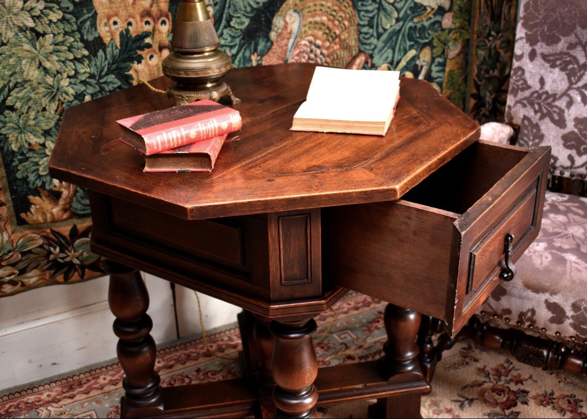 Octagonal Living Room Center Table, Haute Epoque-renaissance-louis XIII Style Pedestal Table -photo-2