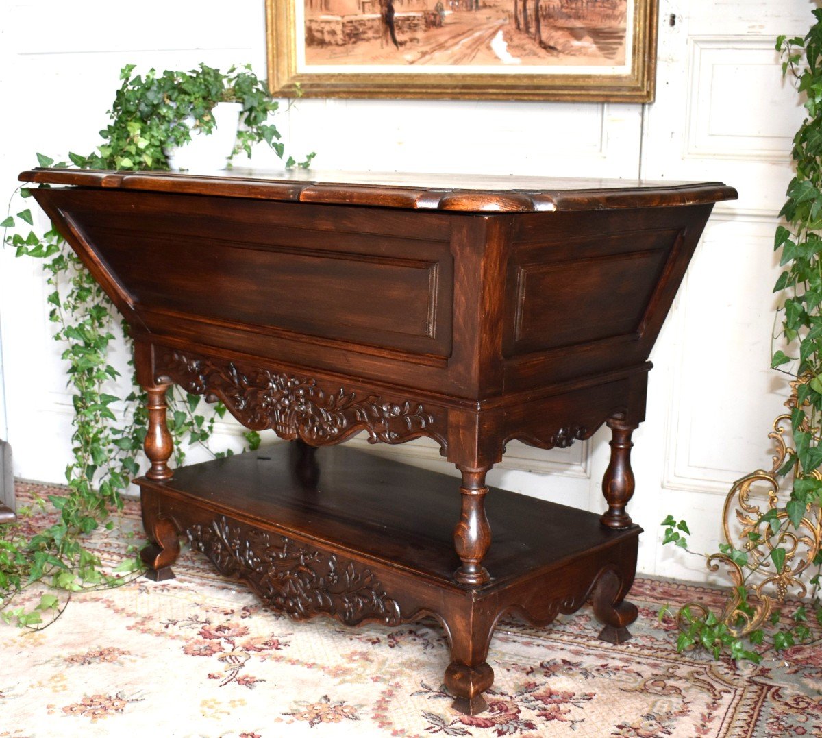 Louis XV Style Waxed Wood Provencal Kneading Trough, Basket Decorated With Musical Attributes And Flowers-photo-2