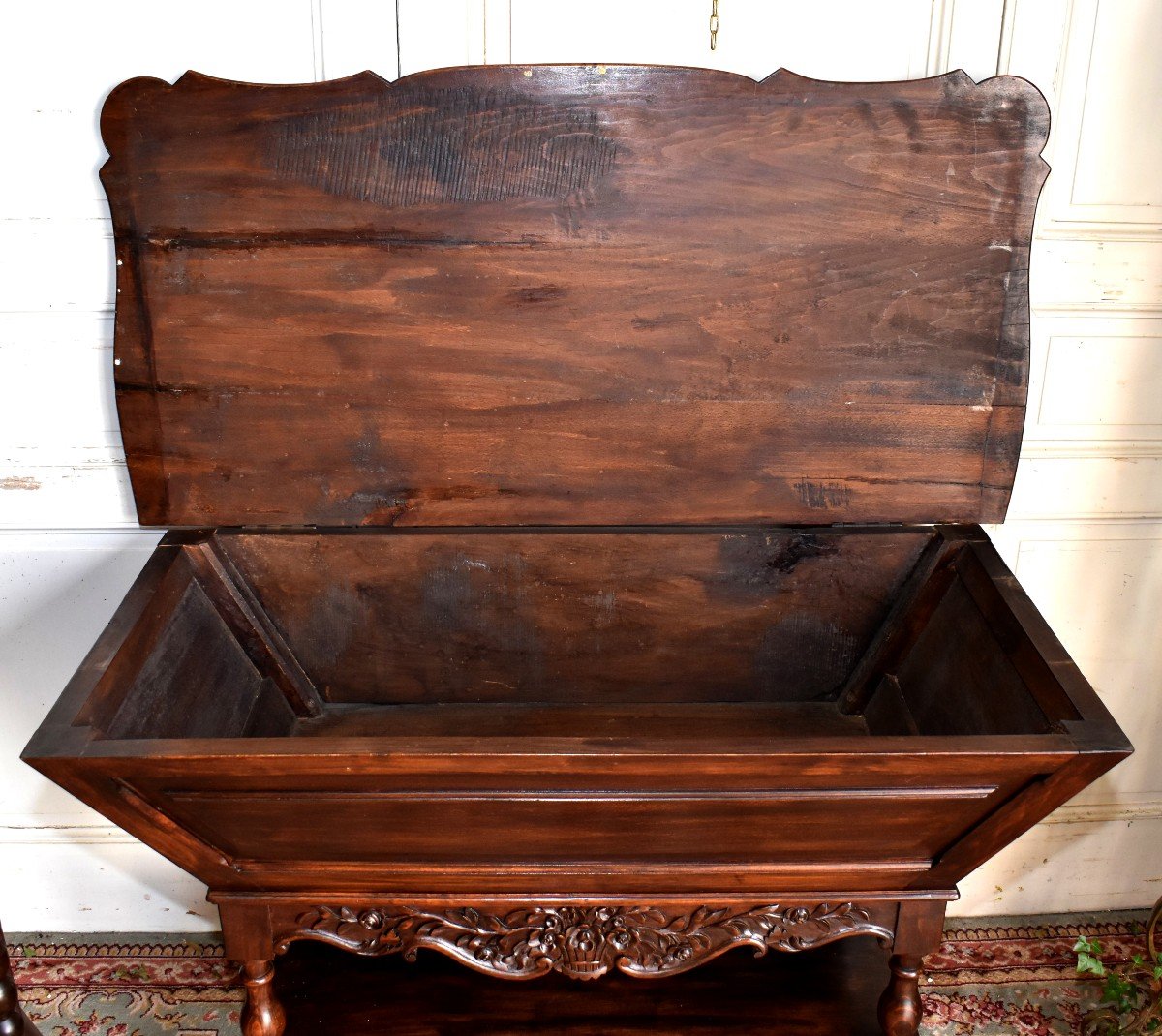 Louis XV Style Waxed Wood Provencal Kneading Trough, Basket Decorated With Musical Attributes And Flowers-photo-7