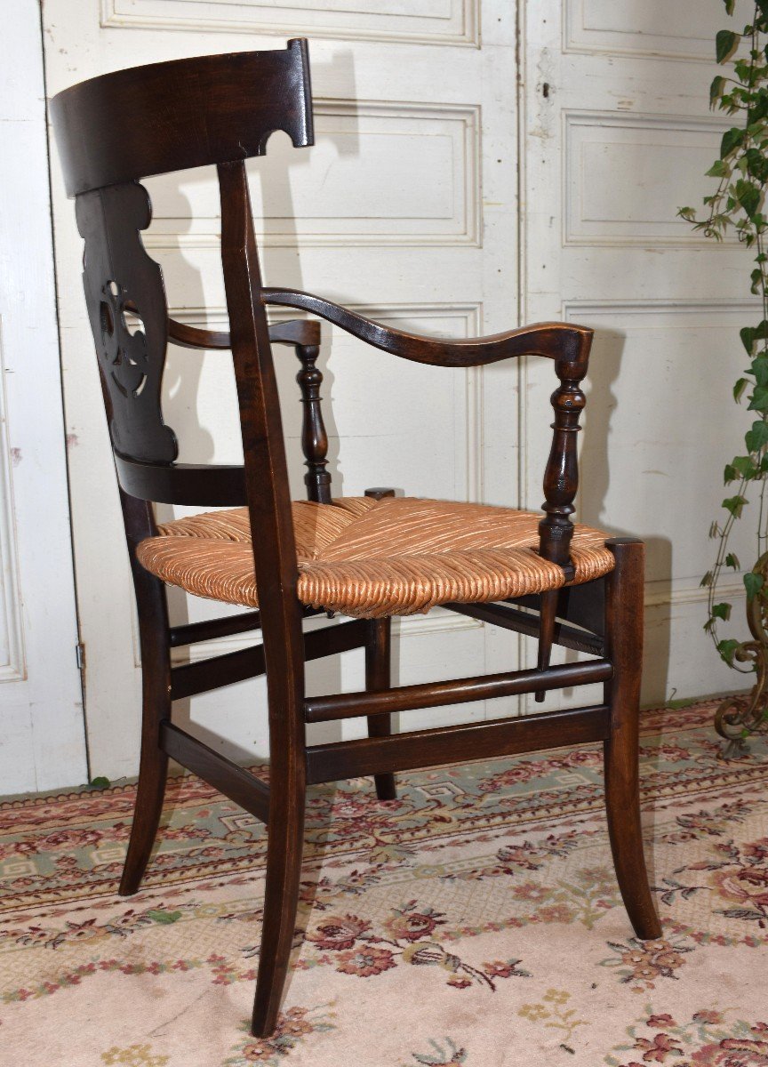 Fauteuil De Paille  Style Directoire, Assise Paillée , Dossier  à Bandeau Ajouré Et Sculpté-photo-3