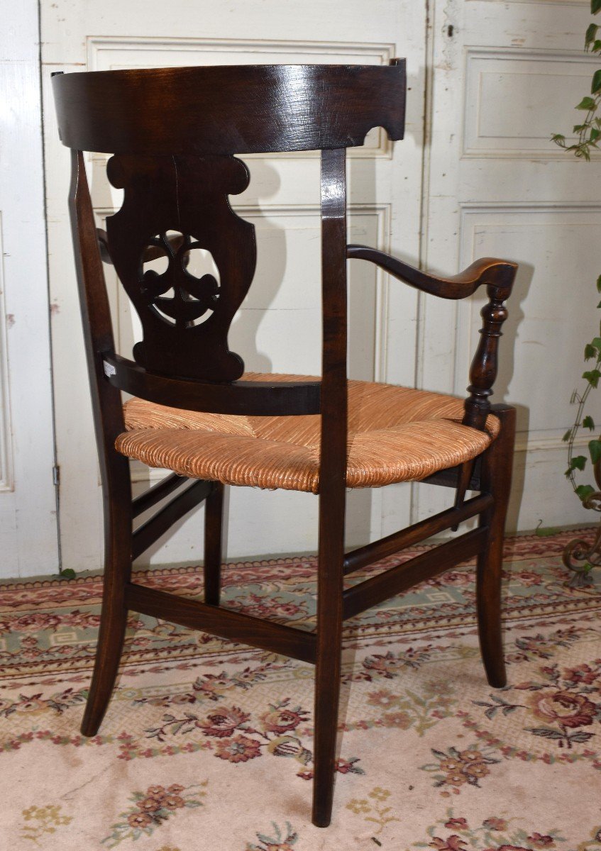 Fauteuil De Paille  Style Directoire, Assise Paillée , Dossier  à Bandeau Ajouré Et Sculpté-photo-4