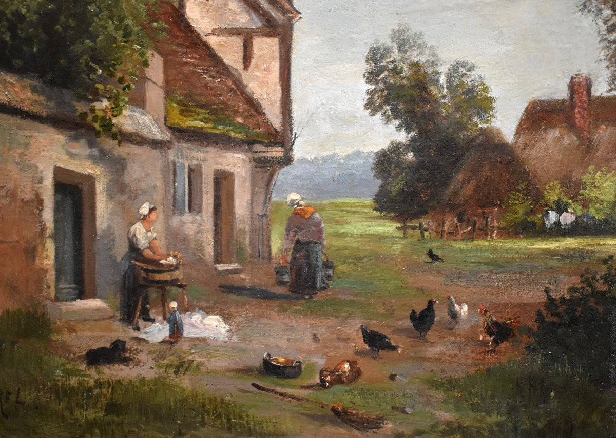 Karel. Painting Animated Scene Of Farmyard, Farmyard, Poultry And People, Countryside.-photo-4