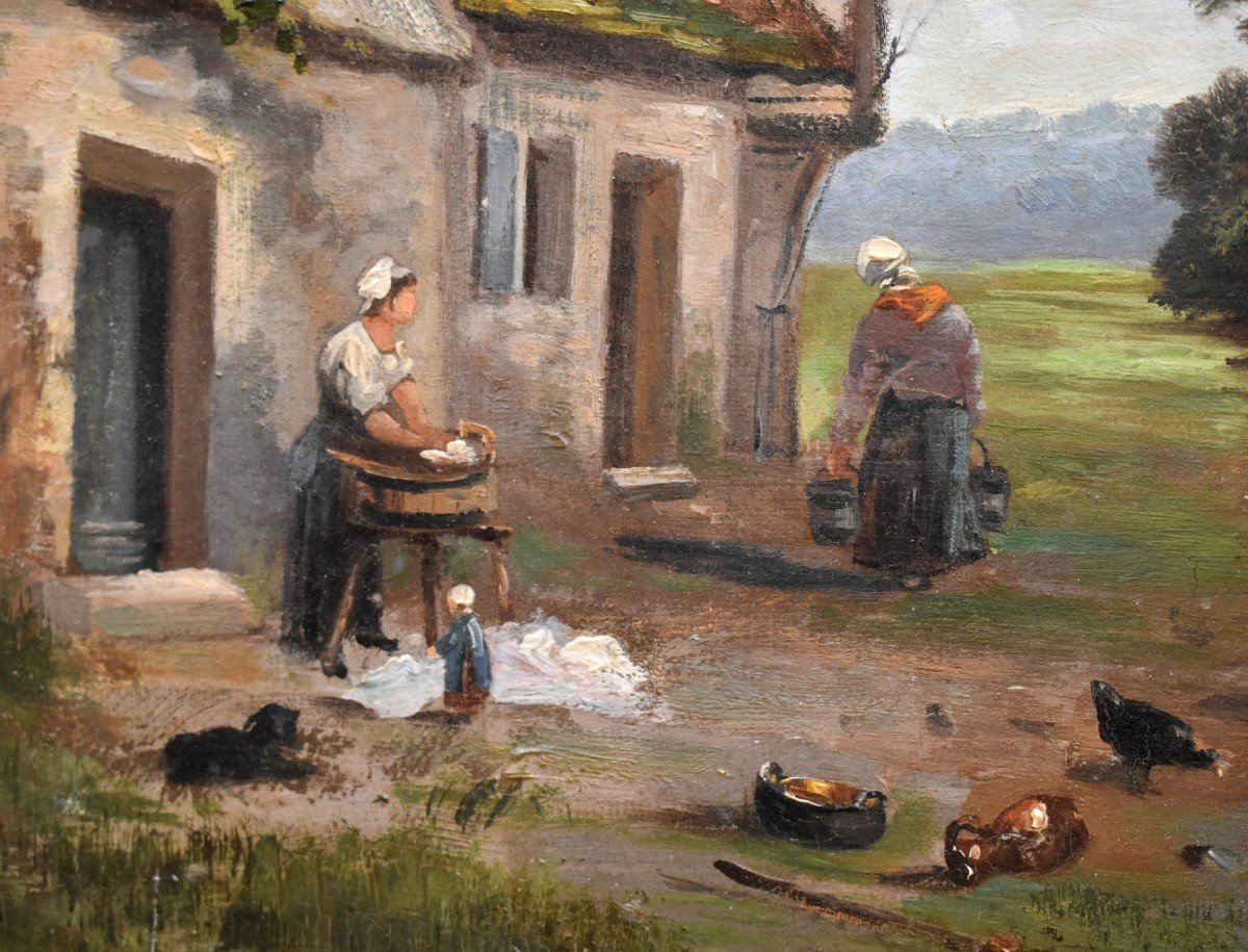 Karel. Painting Animated Scene Of Farmyard, Farmyard, Poultry And People, Countryside.-photo-2