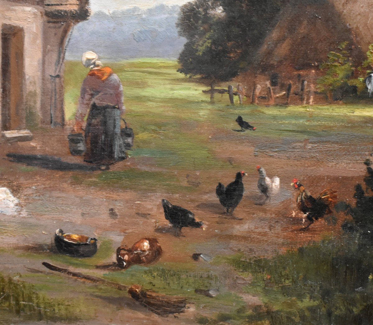 Karel. Painting Animated Scene Of Farmyard, Farmyard, Poultry And People, Countryside.-photo-3