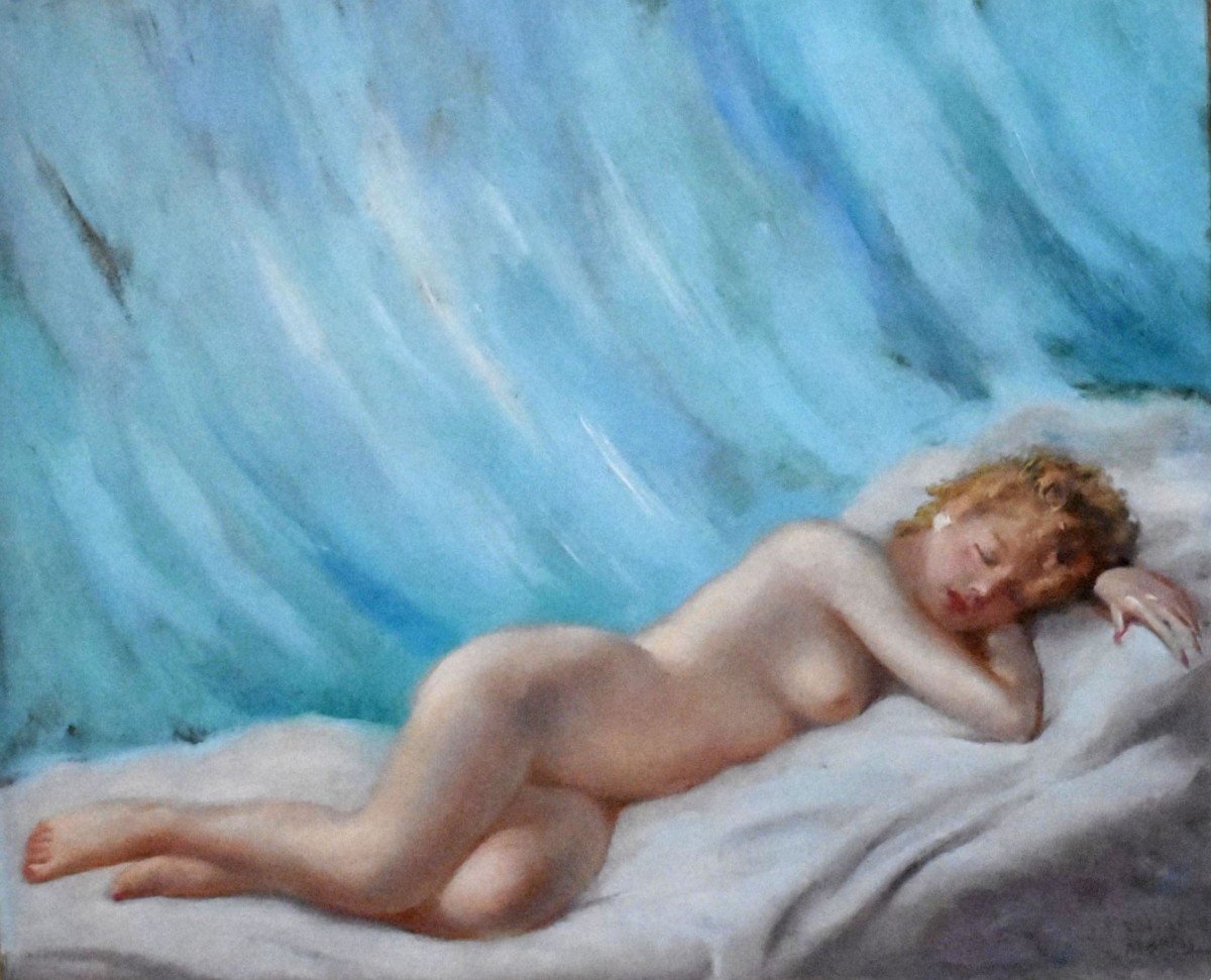 Robert Mahias (1890-1962) Female Nude, Framed Painting, Young Nude Woman, Reclining.            -photo-3