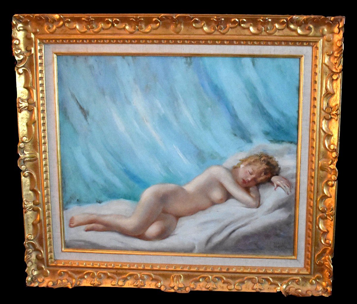 Robert Mahias (1890-1962) Female Nude, Framed Painting, Young Nude Woman, Reclining.            