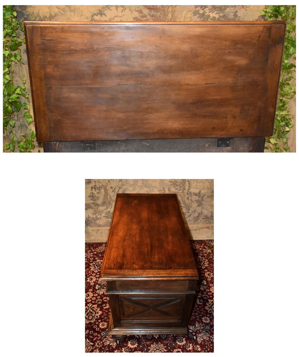 Small Louis XIII Style Chest In Walnut, Diamond Point Decor And Ball Feet.-photo-6