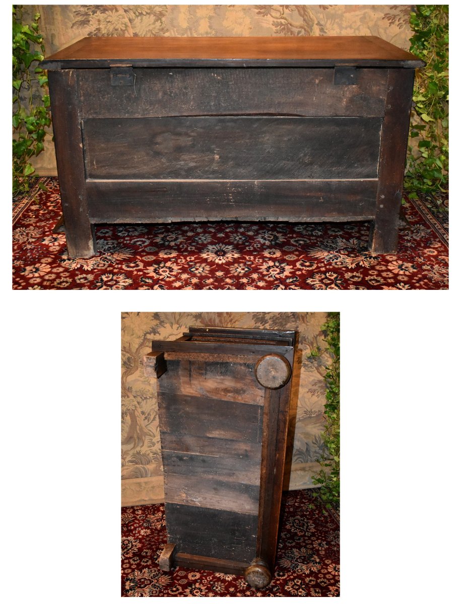 Small Louis XIII Style Chest In Walnut, Diamond Point Decor And Ball Feet.-photo-8