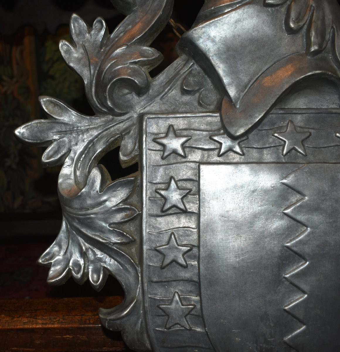 Blason Aux Armoiries, Bouclier, Heaume, étoiles, Inscriptions:  Non Mihi - Non Tibi - Sed Nobis-photo-2