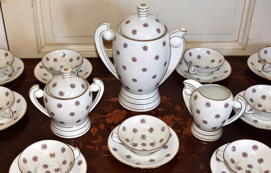 Thabard Decorator (1932-1950). Art Deco Coffee Service, Porcelain De Limoges-photo-3