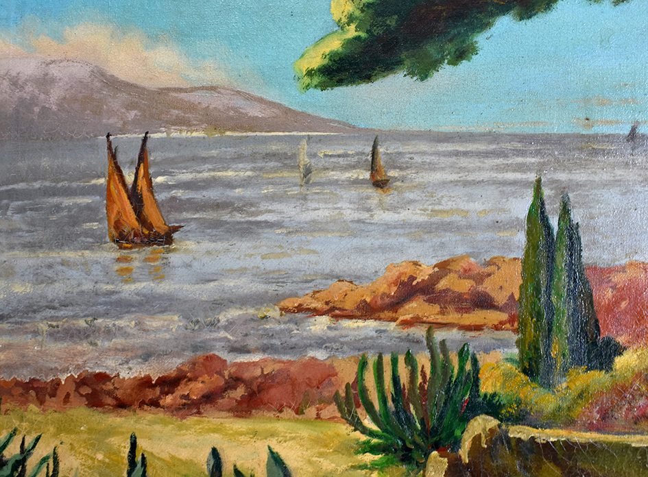 L. Dubois (XIX-XXème). Bord De Mer. Grand Tableau Paysage Méditérranéen.-photo-1