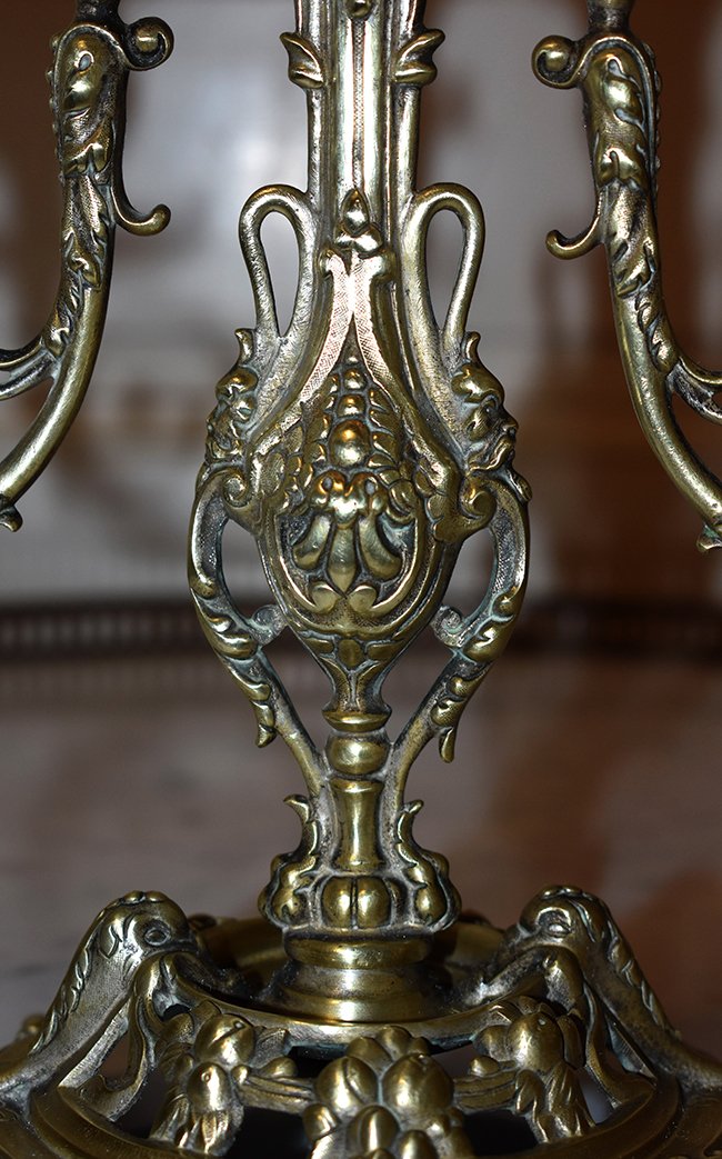 Pair Of Candelabra Three Arms Of Lights, Candlesticks With 3 Lights In Bronze, Candlesticks XIXth.-photo-1