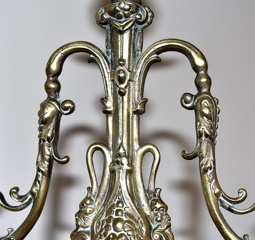 Pair Of Candelabra Three Arms Of Lights, Candlesticks With 3 Lights In Bronze, Candlesticks XIXth.-photo-3