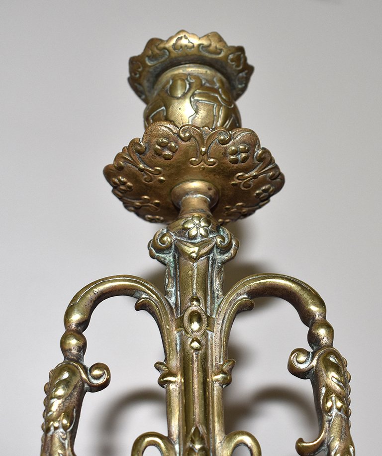 Pair Of Candelabra Three Arms Of Lights, Candlesticks With 3 Lights In Bronze, Candlesticks XIXth.-photo-4