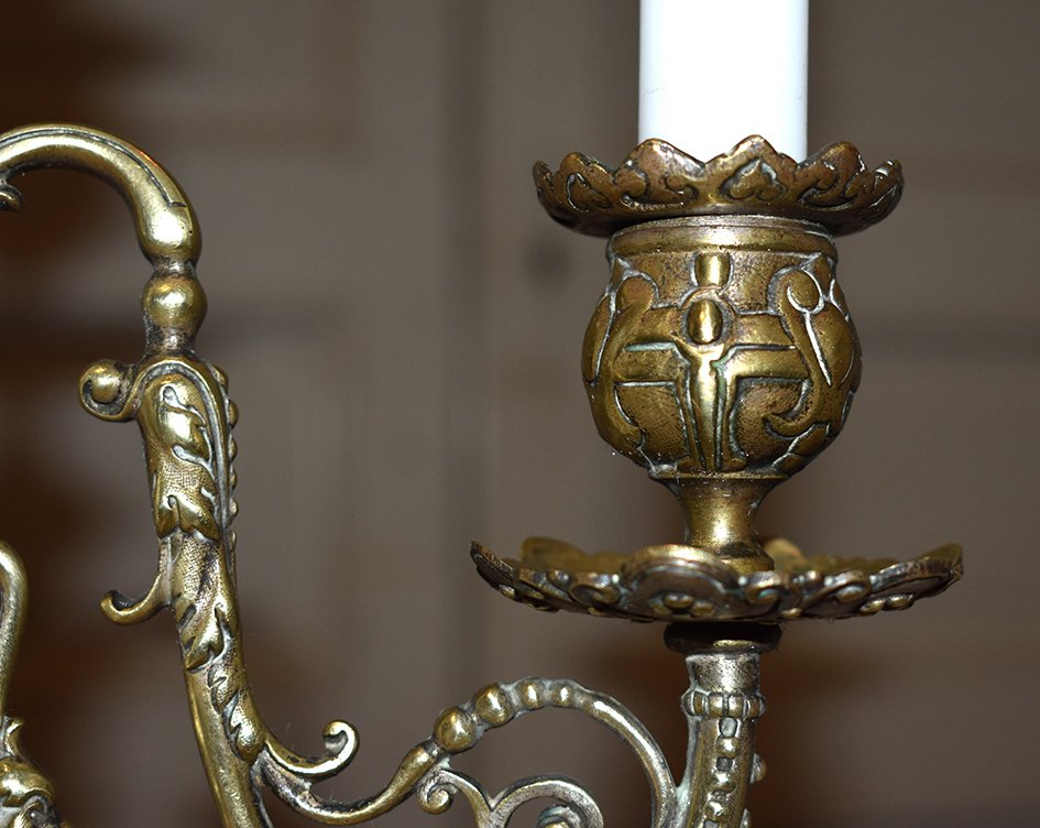 Pair Of Candelabra Three Arms Of Lights, Candlesticks With 3 Lights In Bronze, Candlesticks XIXth.-photo-6