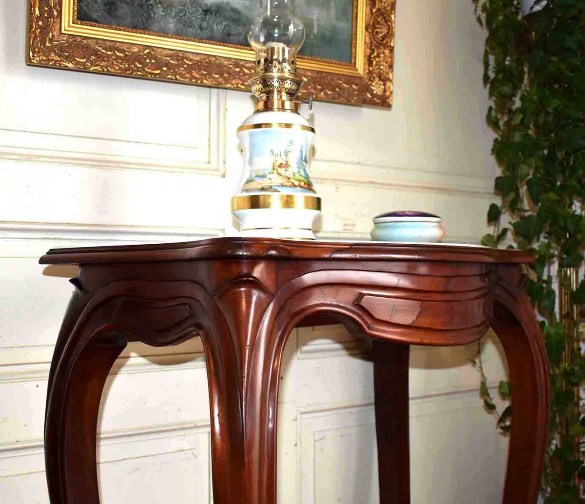 Mahogany Console From Napoleon III Period, Support Furniture, White Marble Top, XIXth.-photo-2