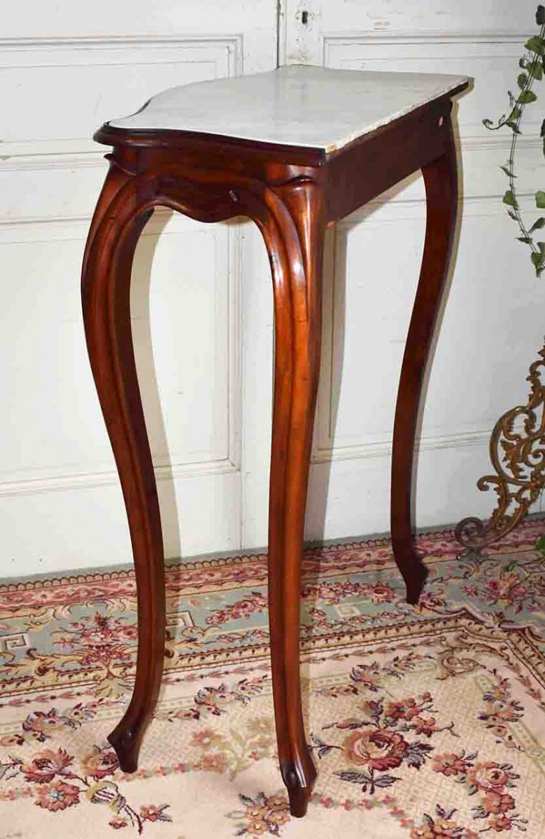 Mahogany Console From Napoleon III Period, Support Furniture, White Marble Top, XIXth.-photo-5