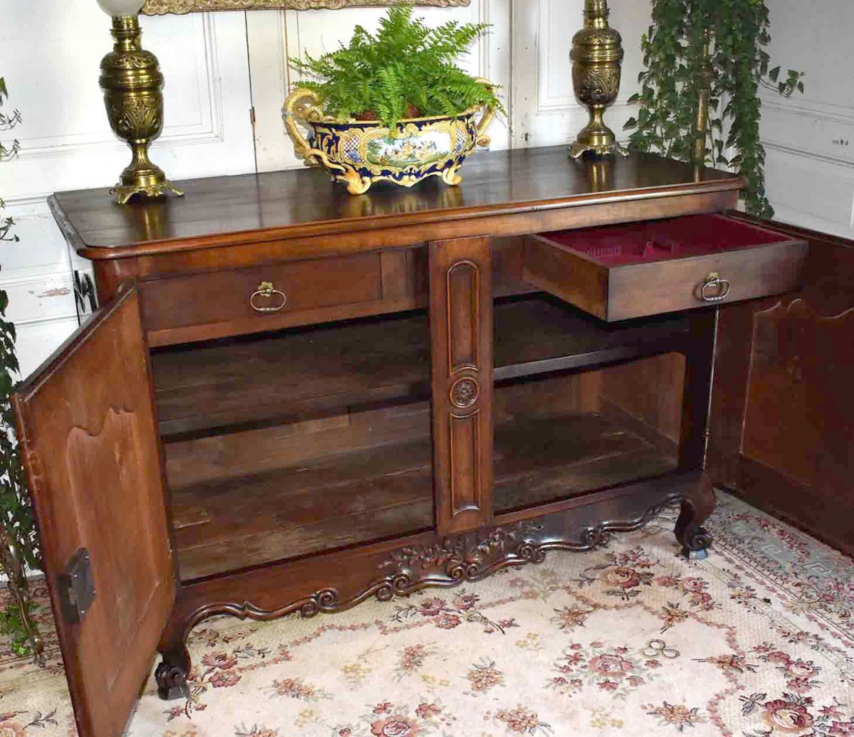 Low Carved Buffet, Louis XV Style, End Of The 18th Century.-photo-5