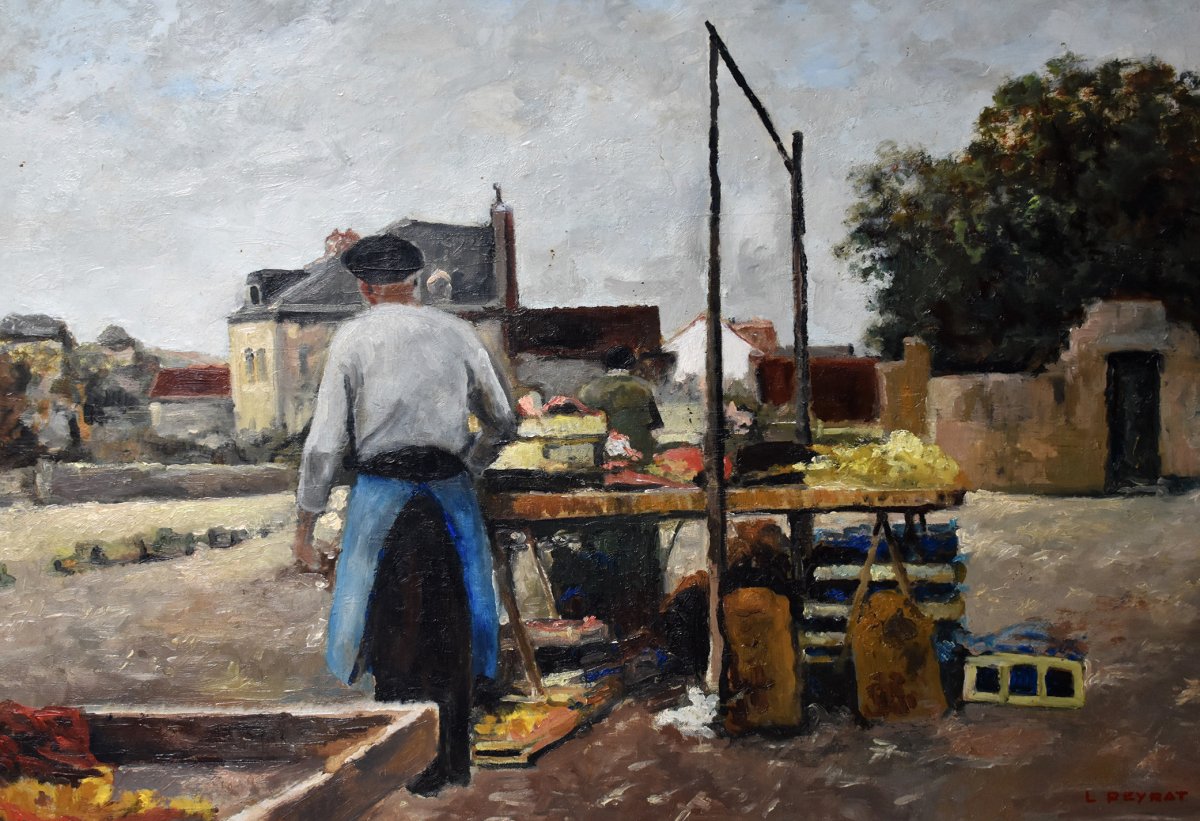 City Scene, Painting Of A Small Market In Limoges.-photo-3
