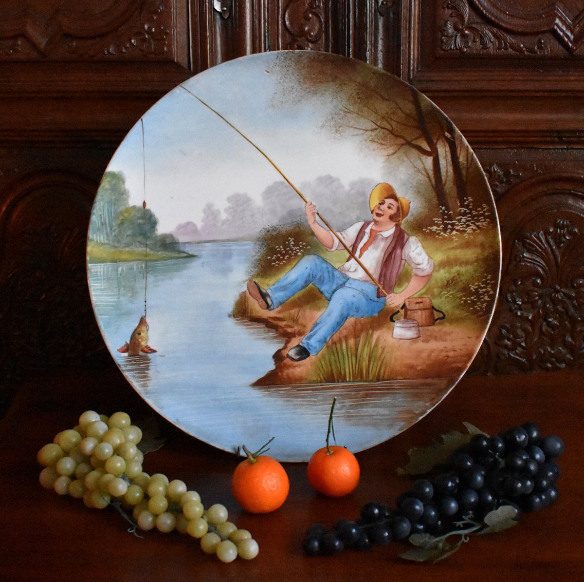 Pouyat (1890-1912) Large Pair Of Plates, Limoges Porcelain, Hand Painted Decor, Peach.-photo-4