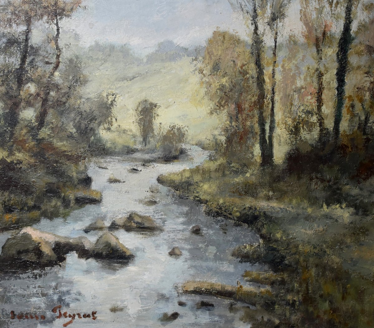 Louis Peyrat ( 1911-1999 ) . Tableau Paysage Vallée De La Creuse, Huile Sur Toile Rivière.-photo-3