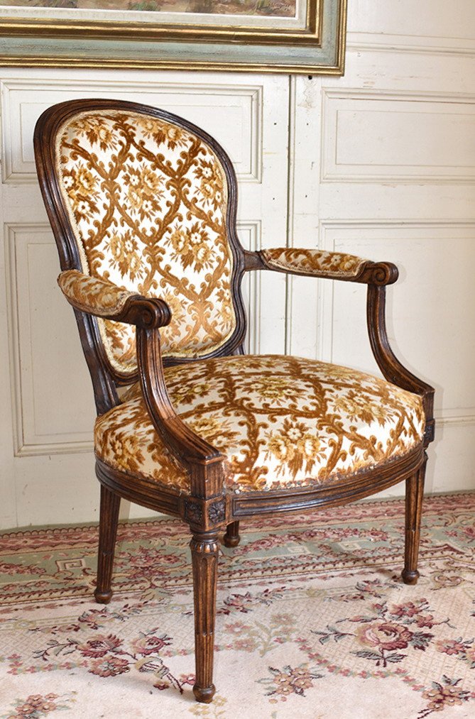 Louis XV - Louis XVI Transition Cabriolet Armchair With Violonne Backrest, XVIIIth.-photo-2