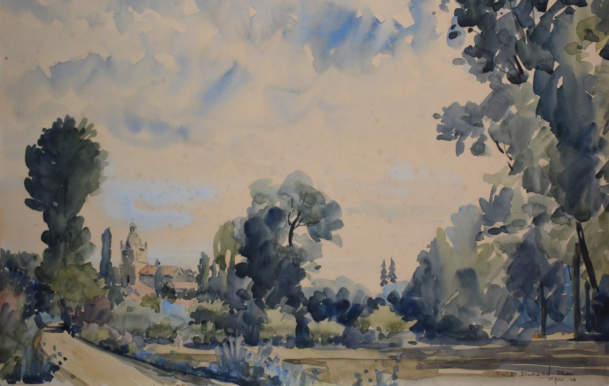 René Emile Durand - Roy (1894-1970) Aquarelle De Saint-Fort-Sur-Gironde,  Eglise Saint Fortunat-photo-3