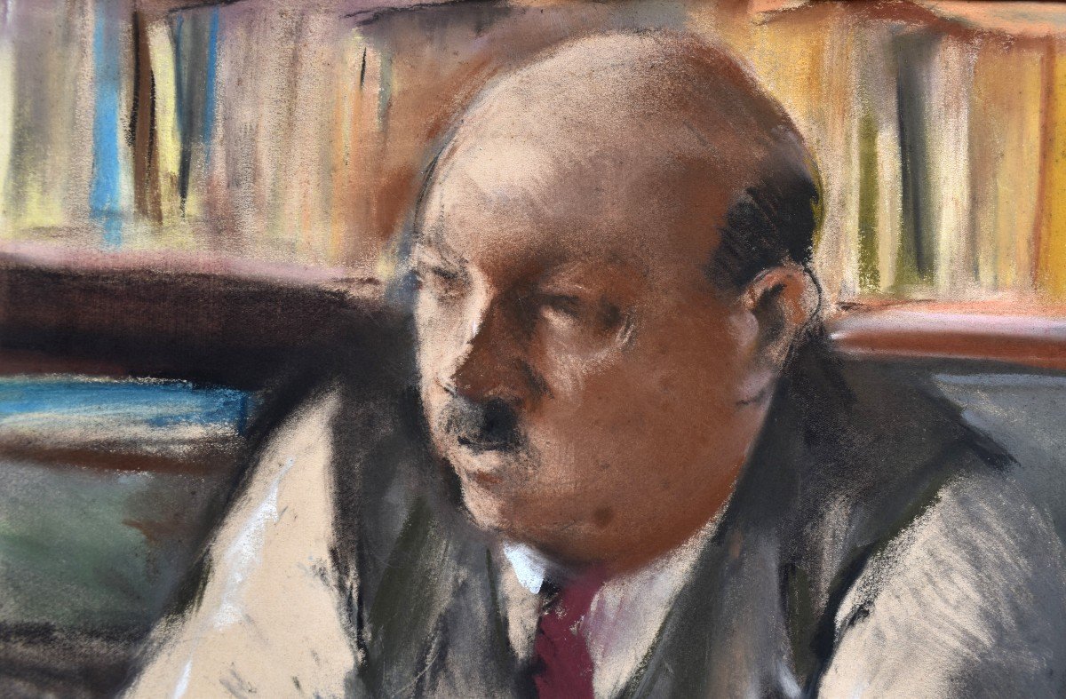 Edmond Amédée Heuzé (1884-1967). Pastel, Portrait De Maurice Bigot Directeur du journal l'Intransigeant, Presse .-photo-2