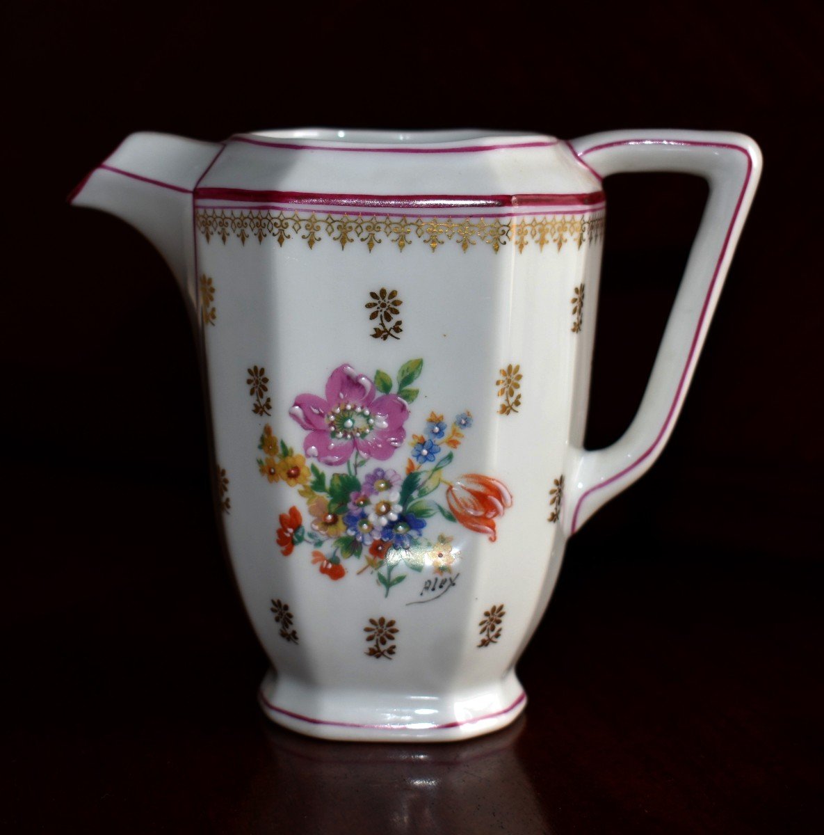 A. Chastagner. Porcelain From Limoges. Floral Decor Coffee Service. Bouquet Of Flowers And Nets-photo-5