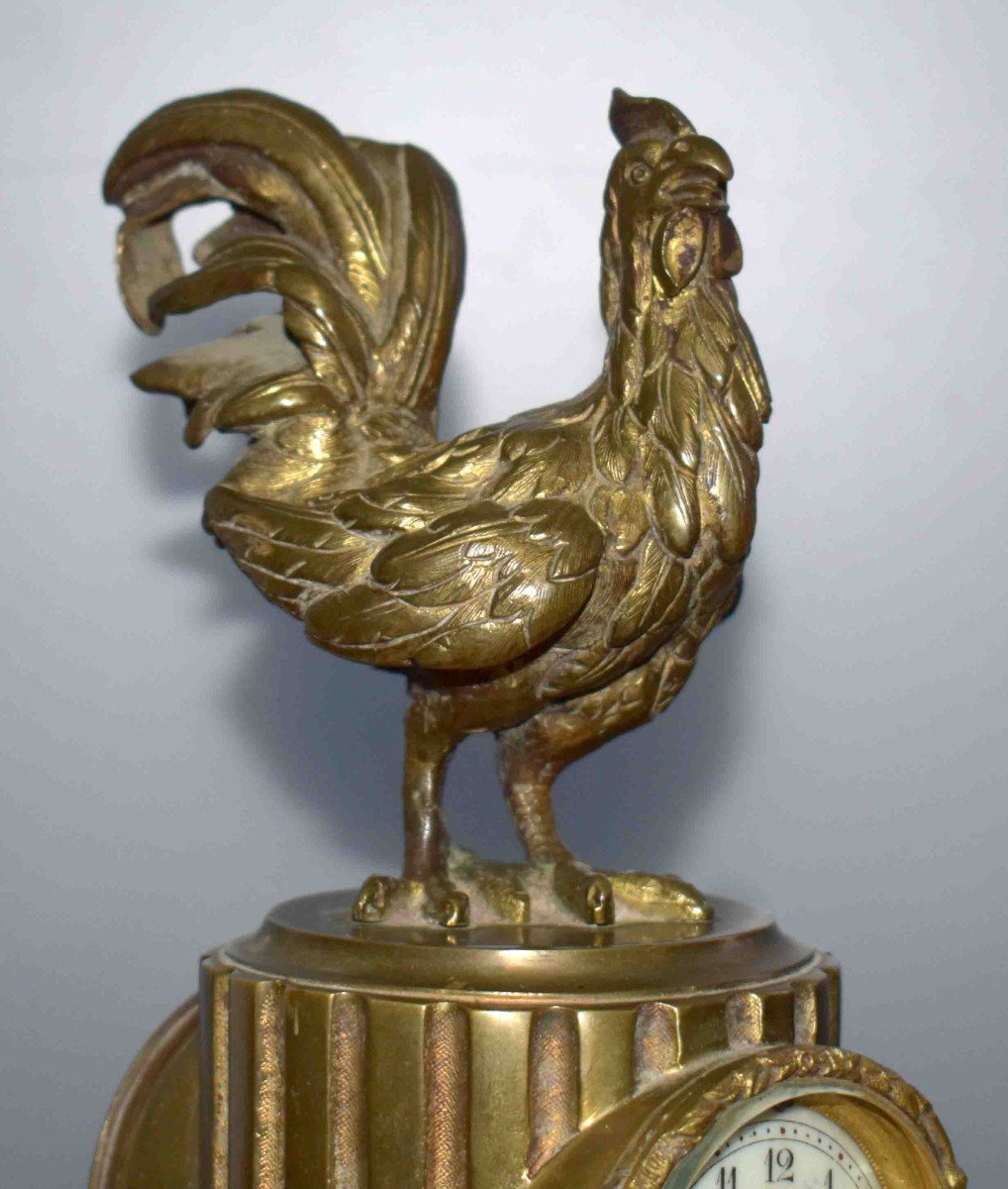 Clock Topped With A Bronze Statue, Rooster Clock. XIXth Century.-photo-1