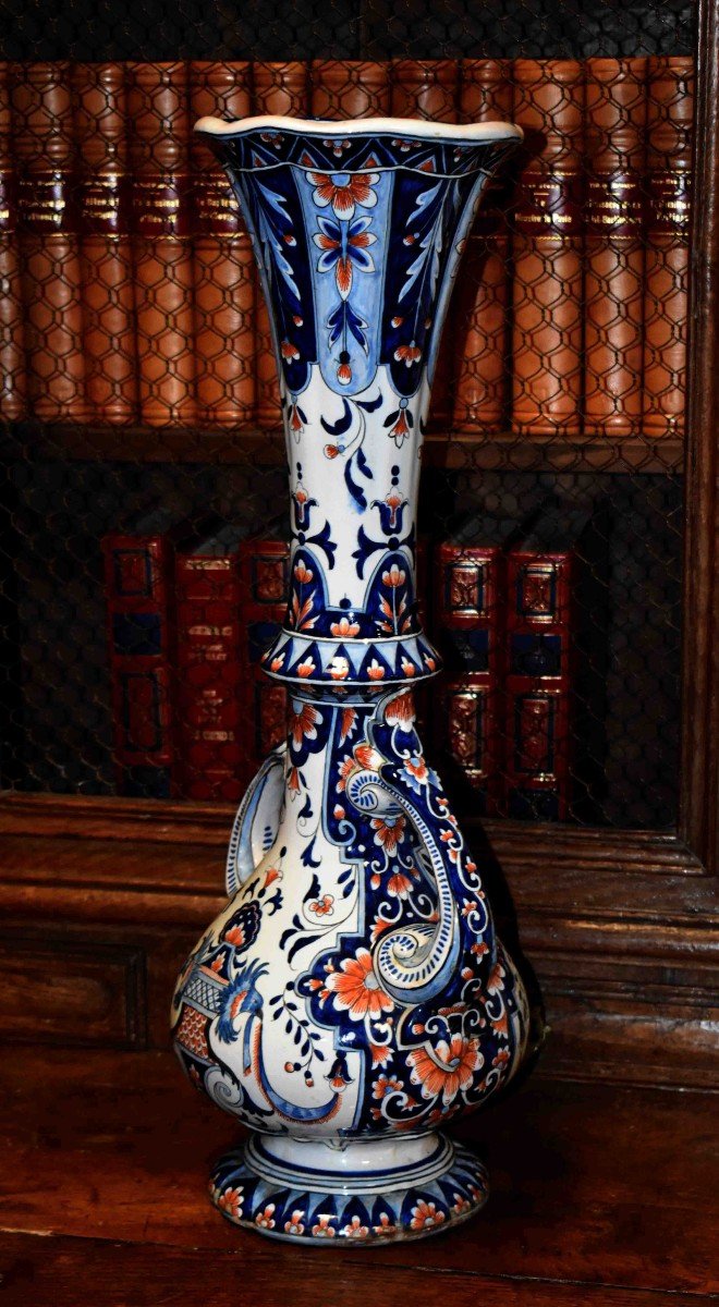 Grand Vase En Faïence De Quimper, La Hubaudière, Fin XIXe - Début XXe,  Décor Rouen.-photo-2