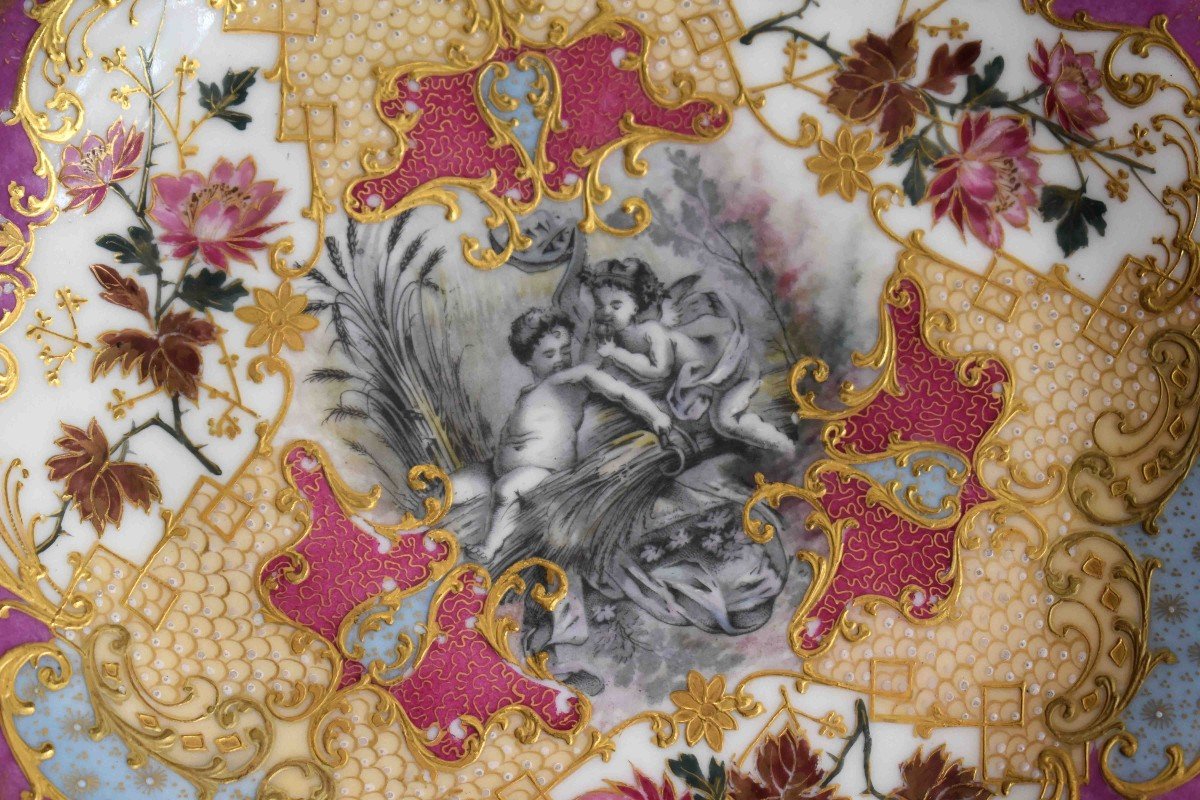 Decorative Plate In Limoges Porcelain, Grisaille And Gold Paste-photo-4