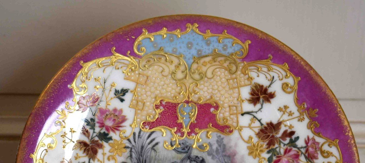 Decorative Plate In Limoges Porcelain, Grisaille And Gold Paste-photo-6
