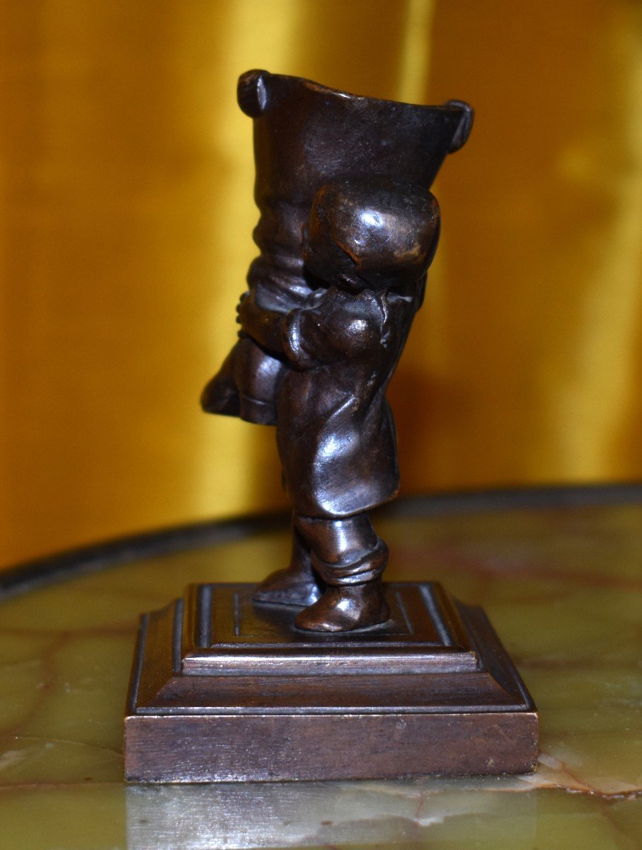 Bronze Sculpture, Statuette Subject Tom Thumb And The Boot Of Seven Leagues-photo-3