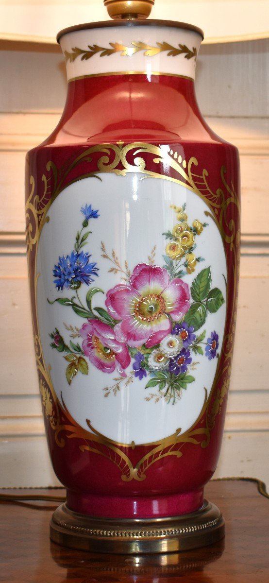 Large Limoges Porcelain Lamp With Floral Decor-photo-4