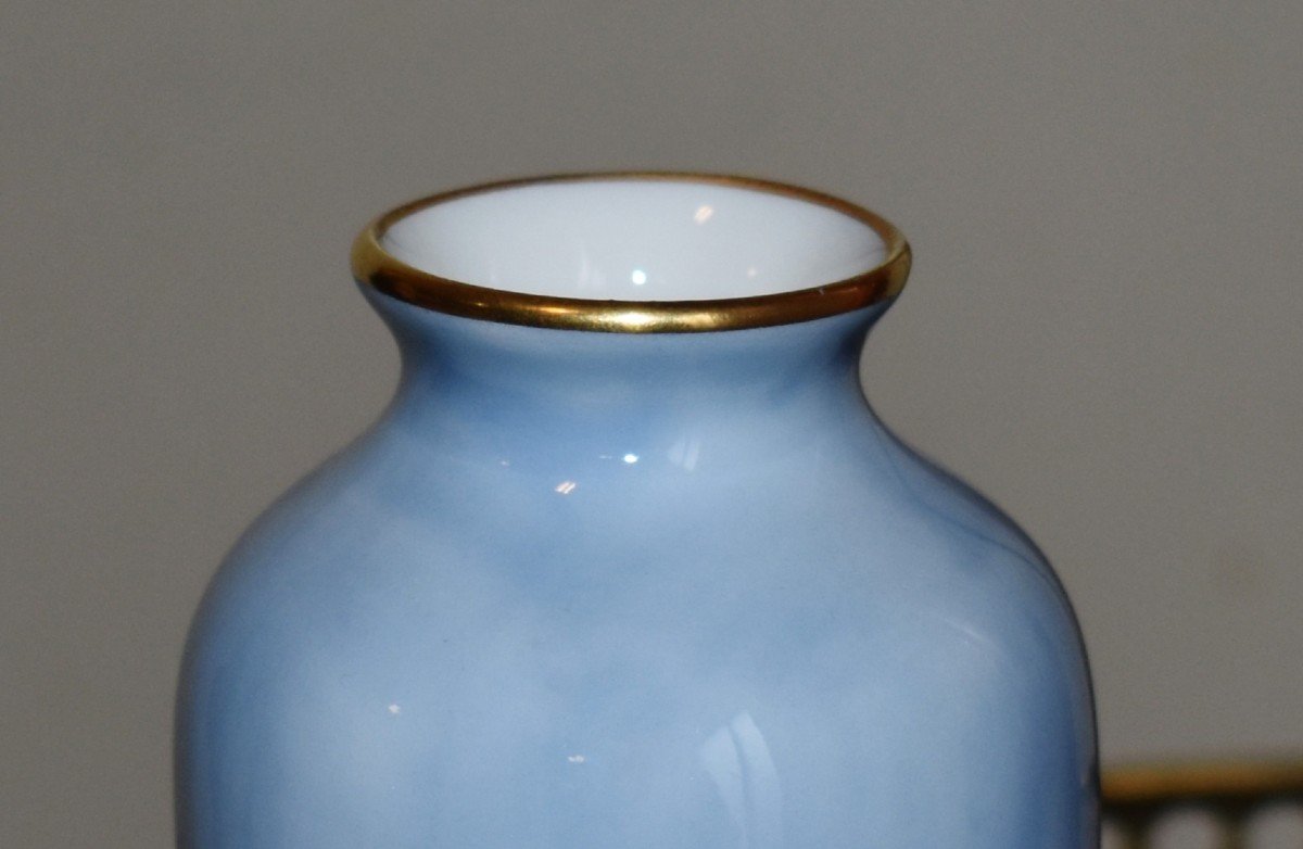 Michelaud - Dupuy ( Pallas ) 1926. Vase En Porcelaine De Limoges, Décor Floral, Camaïeu De Bleu-photo-3