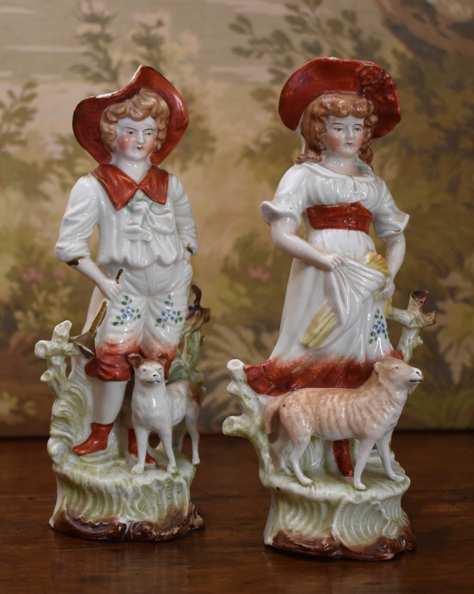 Paire De Figurines Berger Et Bergère, Statuettes En Porcelaine Allemande, Début XXe