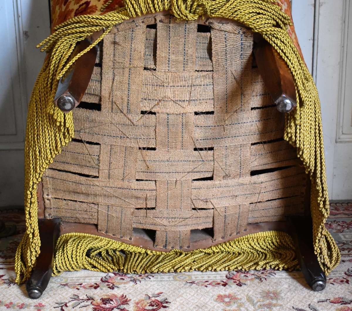 Bergere Gondola From The Mid-19th Century, Genoa Velvet And Fringe Chair-photo-7